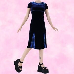 Midnight Blue Velvet Midi Dress